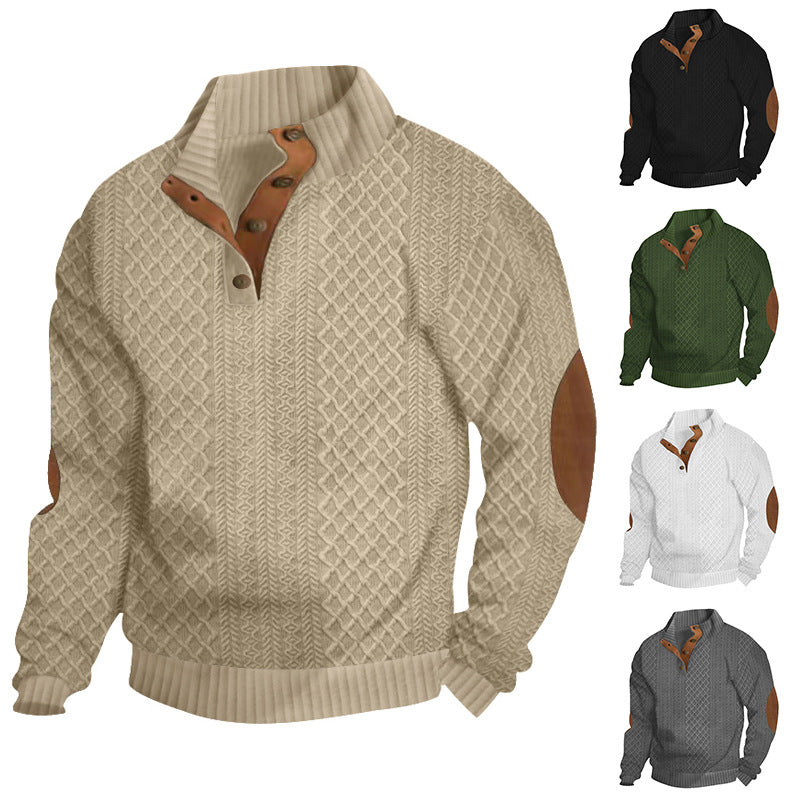 RL Men's Outdoor Casual Button Stand Collar Loose Sweater