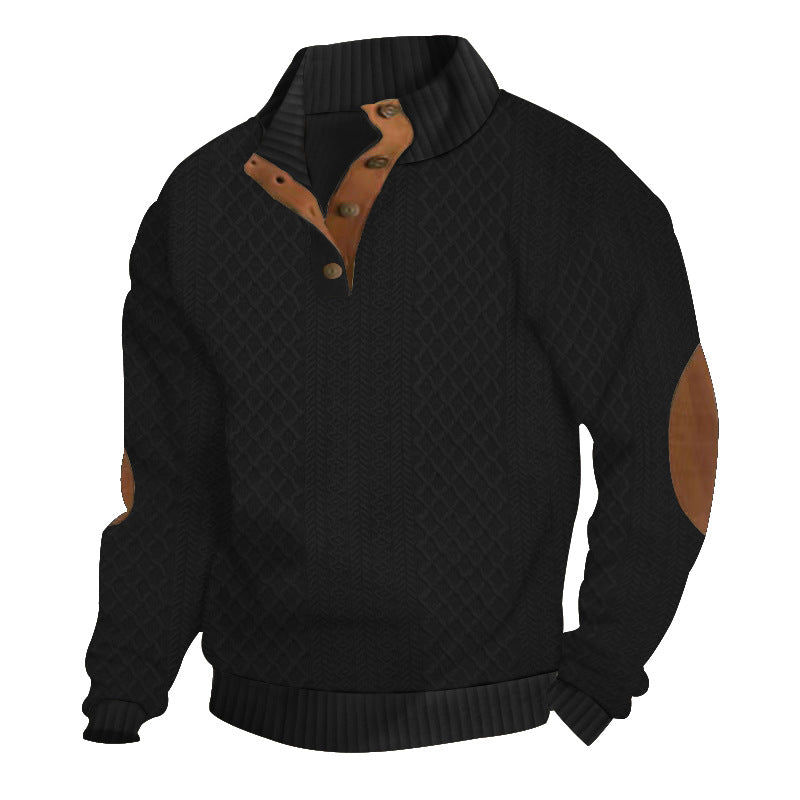 RL Men's Outdoor Casual Button Stand Collar Loose Sweater