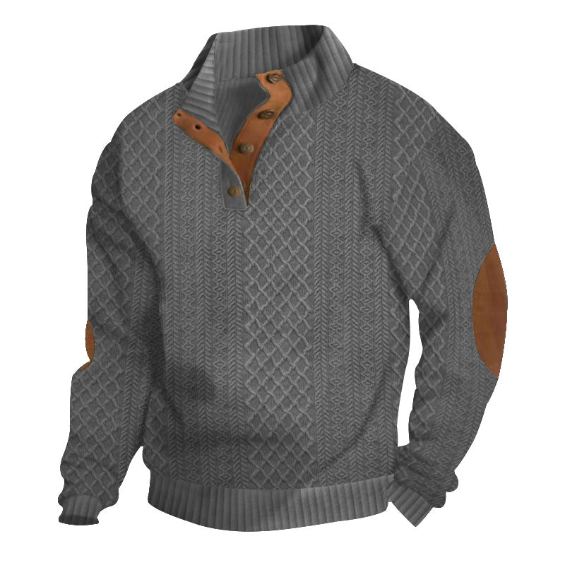 RL Men's Outdoor Casual Button Stand Collar Loose Sweater