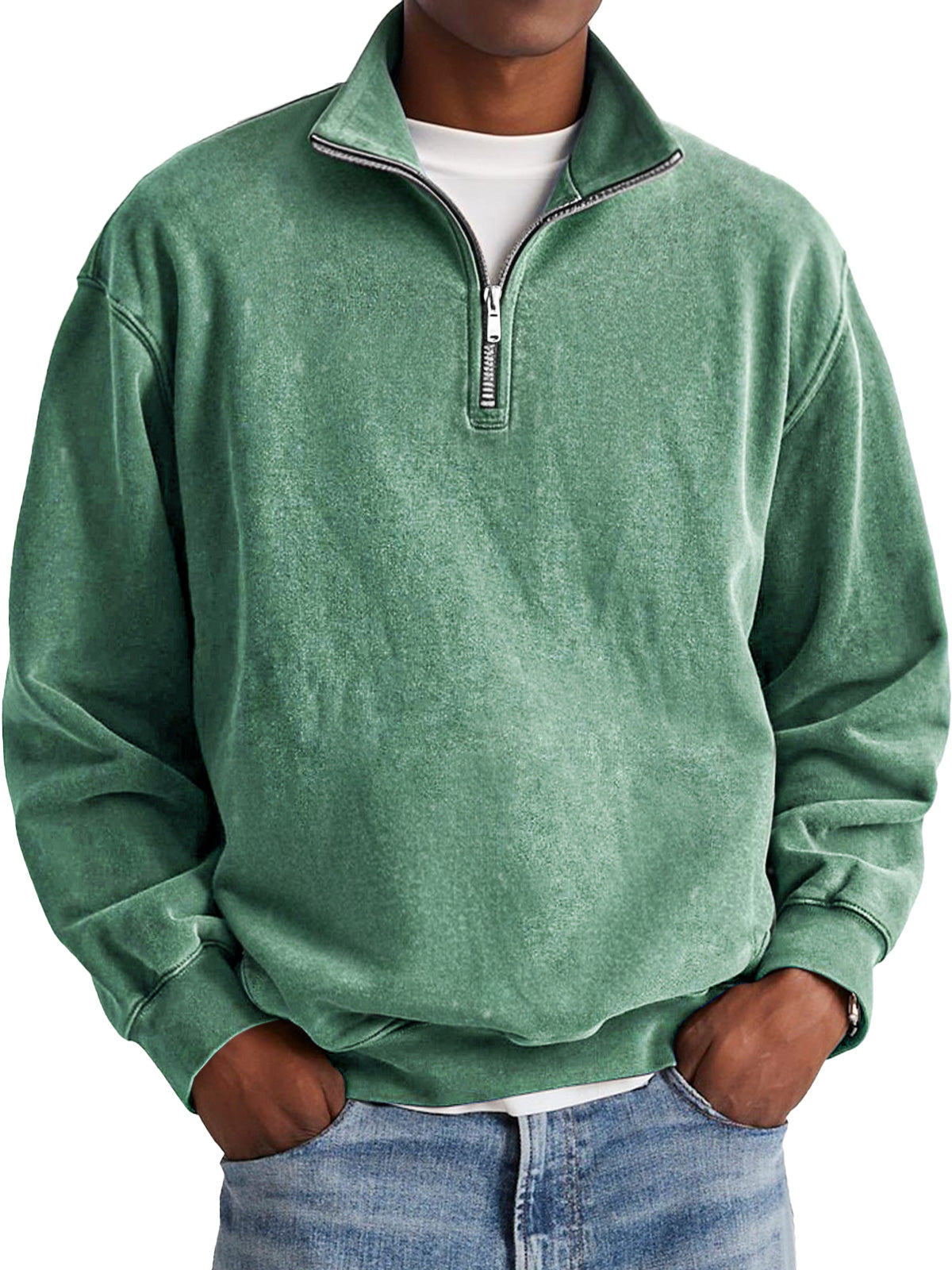Men's Fashion Retro Stand Collar Zipper Polo Sweatshirt
