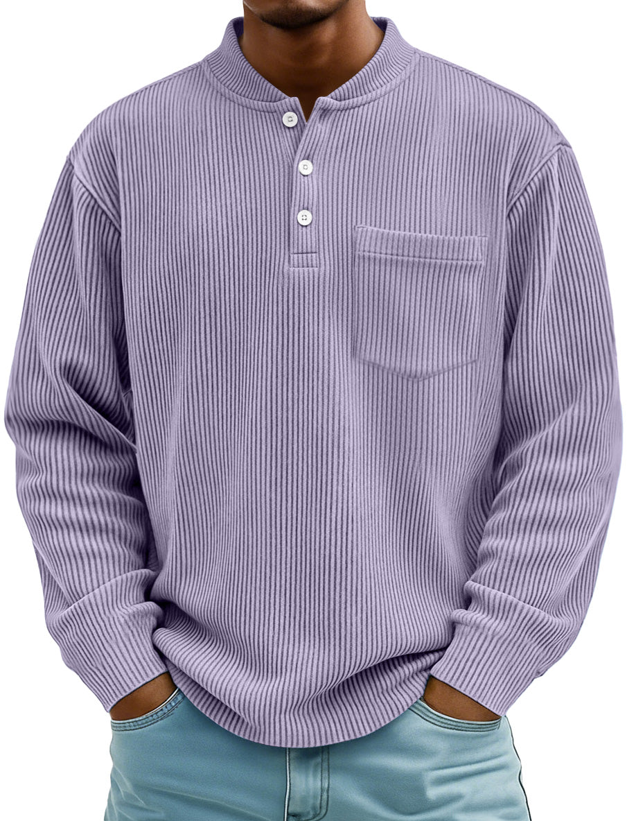 Men's Fashion Ridge Stand Collar Button Casual Pocket Henley Shirt