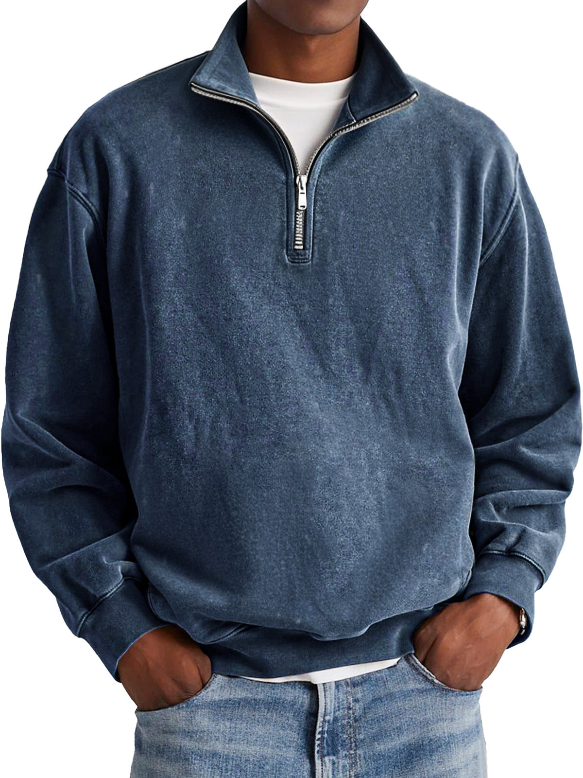 Men's Fashion Retro Stand Collar Zipper Polo Sweatshirt
