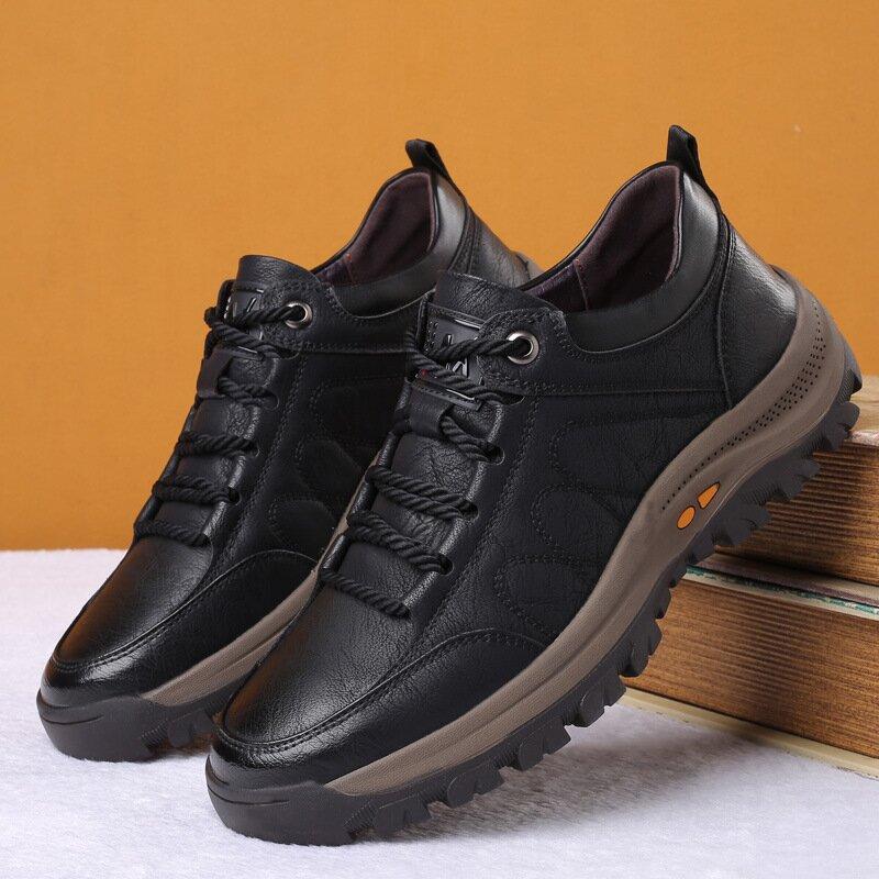 Men's Casual Leather Good Arch Support & Non-slip Outdoor  Breathable Walking Shoes