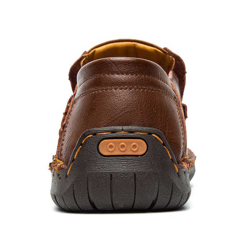🐂 Men's calf leather casual shoes 👞 Hand-stitched, easy to put on and take off ✅ Arch support, pain relief - comfortable walking