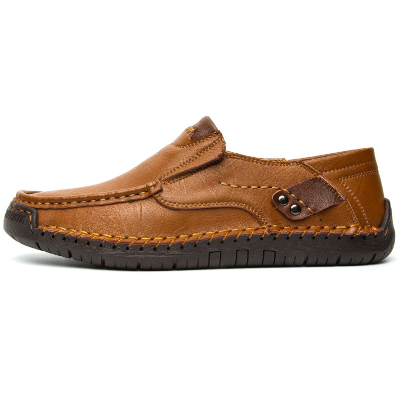 🐂 Men's calf leather casual shoes 👞 Hand-stitched, easy to put on and take off ✅ Arch support, pain relief - comfortable walking