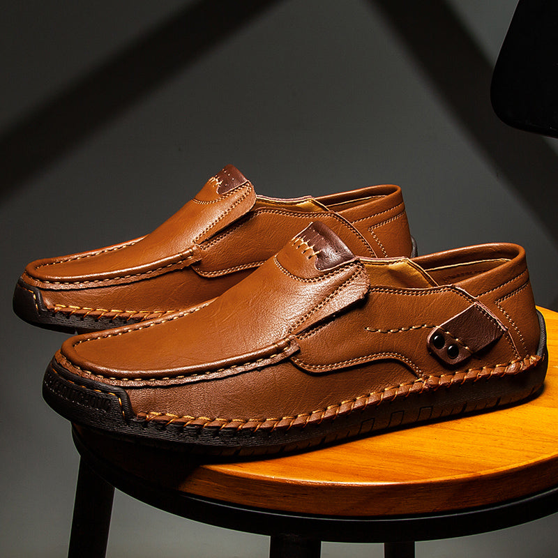 🐂 Men's calf leather casual shoes 👞 Hand-stitched, easy to put on and take off ✅ Arch support, pain relief - comfortable walking