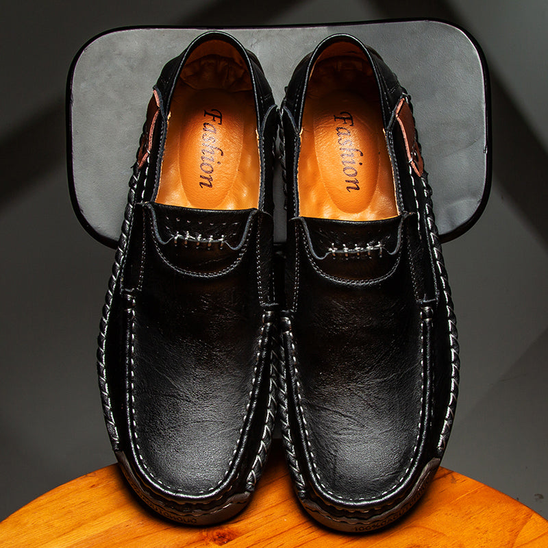 🐂 Men's calf leather casual shoes 👞 Hand-stitched, easy to put on and take off ✅ Arch support, pain relief - comfortable walking