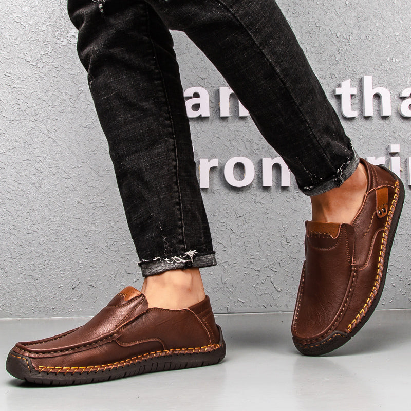 🐂 Men's calf leather casual shoes 👞 Hand-stitched, easy to put on and take off ✅ Arch support, pain relief - comfortable walking