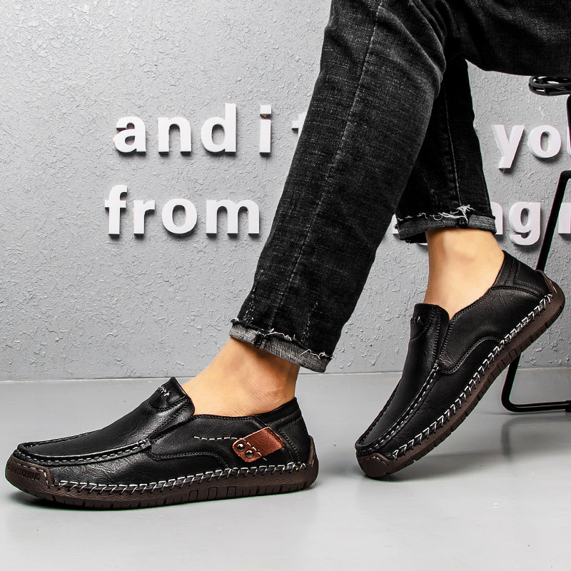 🐂 Men's calf leather casual shoes 👞 Hand-stitched, easy to put on and take off ✅ Arch support, pain relief - comfortable walking