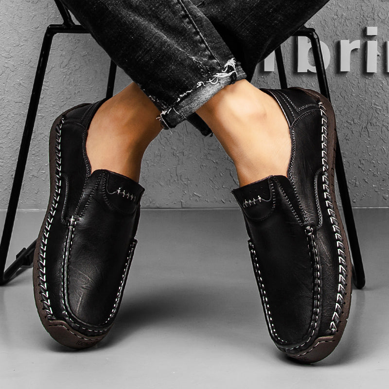🐂 Men's calf leather casual shoes 👞 Hand-stitched, easy to put on and take off ✅ Arch support, pain relief - comfortable walking