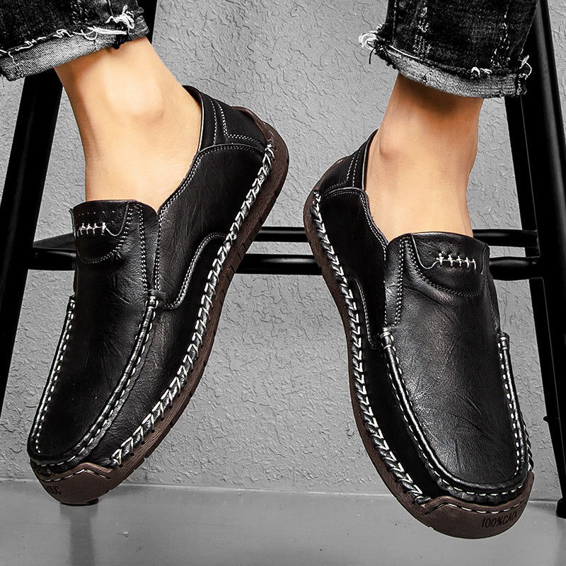 🐂 Men's calf leather casual shoes 👞 Hand-stitched, easy to put on and take off ✅ Arch support, pain relief - comfortable walking