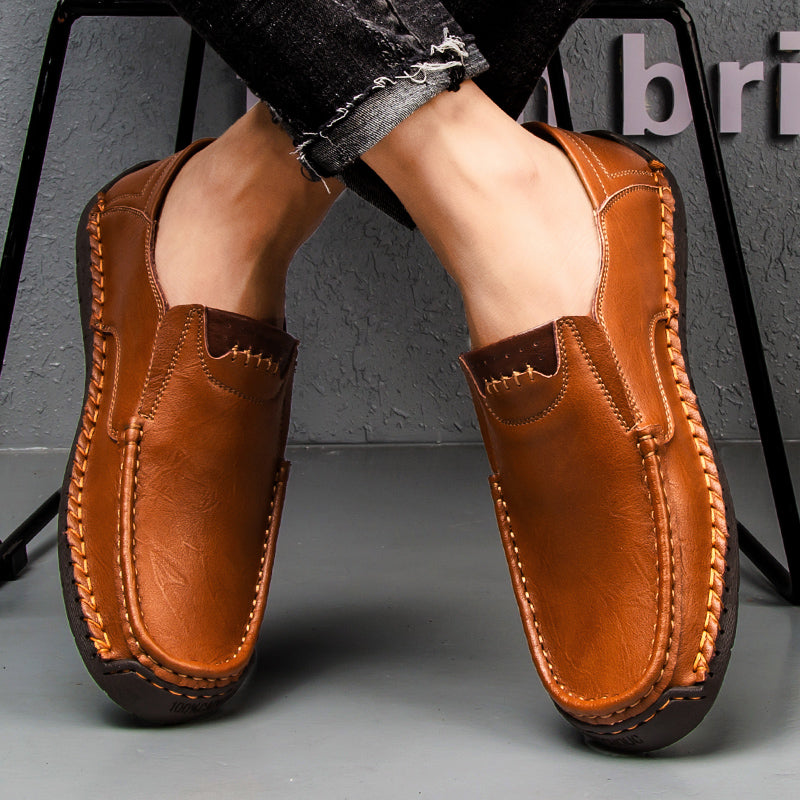 🐂 Men's calf leather casual shoes 👞 Hand-stitched, easy to put on and take off ✅ Arch support, pain relief - comfortable walking