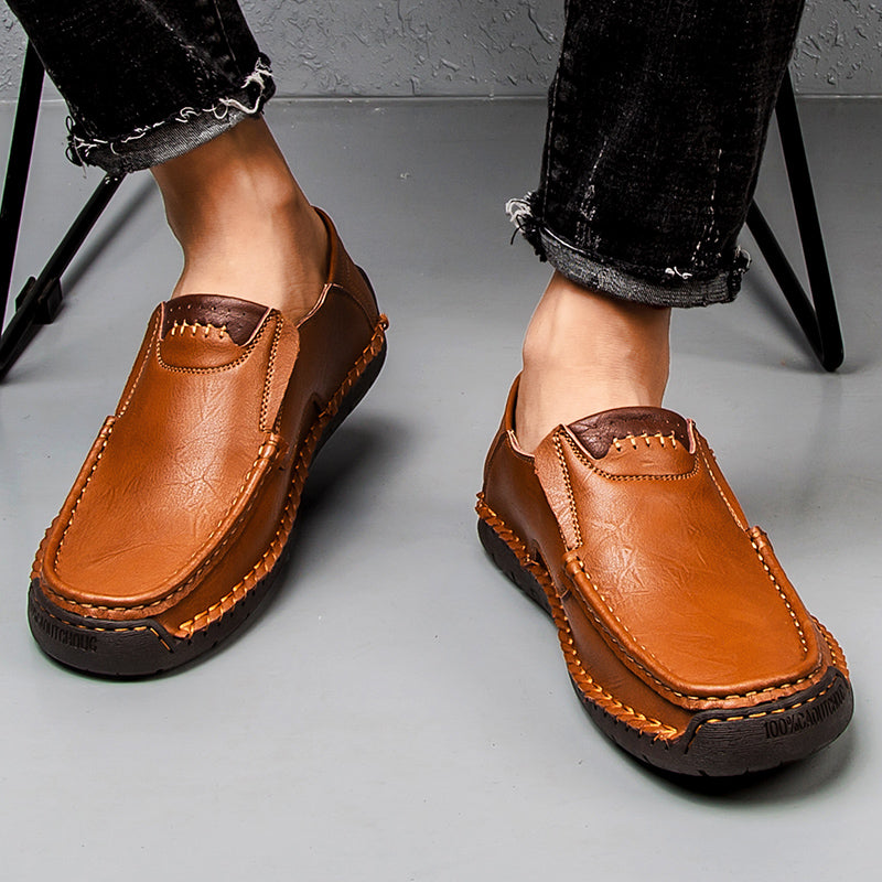 🐂 Men's calf leather casual shoes 👞 Hand-stitched, easy to put on and take off ✅ Arch support, pain relief - comfortable walking