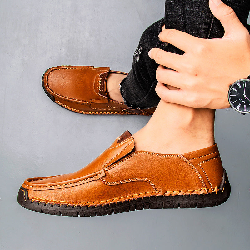🐂 Men's calf leather casual shoes 👞 Hand-stitched, easy to put on and take off ✅ Arch support, pain relief - comfortable walking