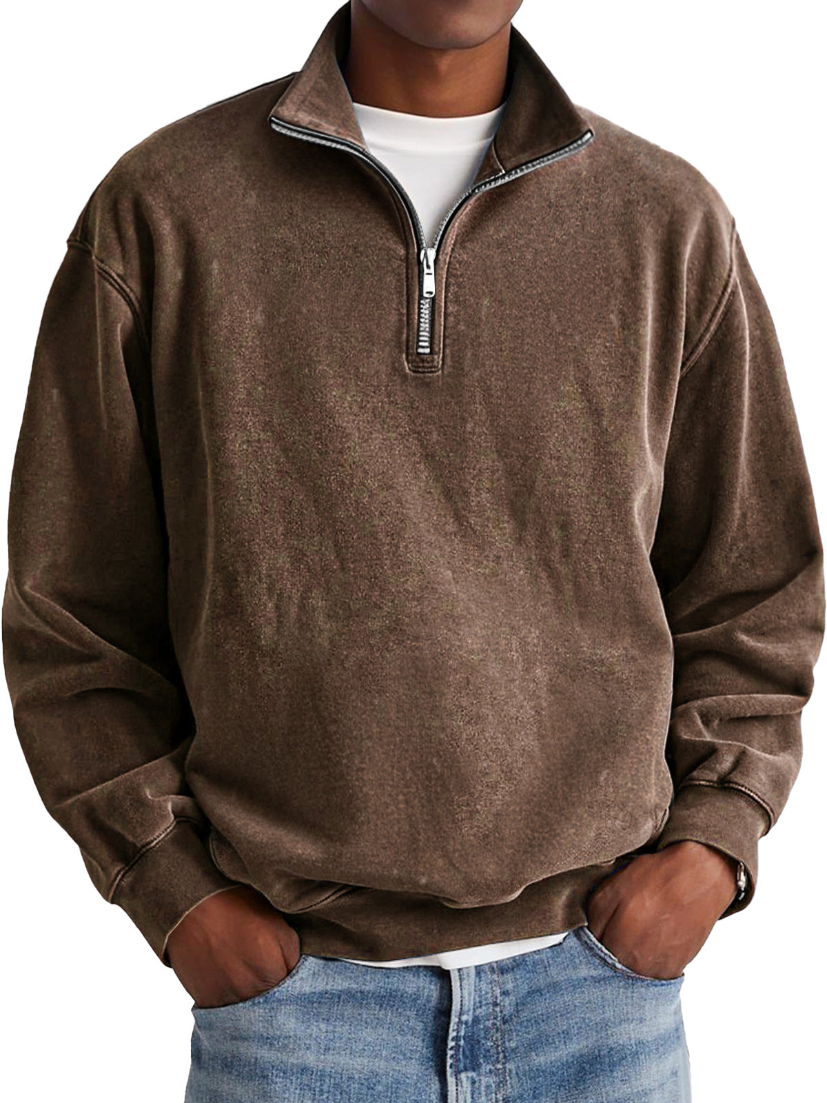 Men's Fashion Retro Stand Collar Zipper Polo Sweatshirt