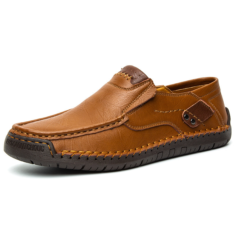 🐂 Men's calf leather casual shoes 👞 Hand-stitched, easy to put on and take off ✅ Arch support, pain relief - comfortable walking
