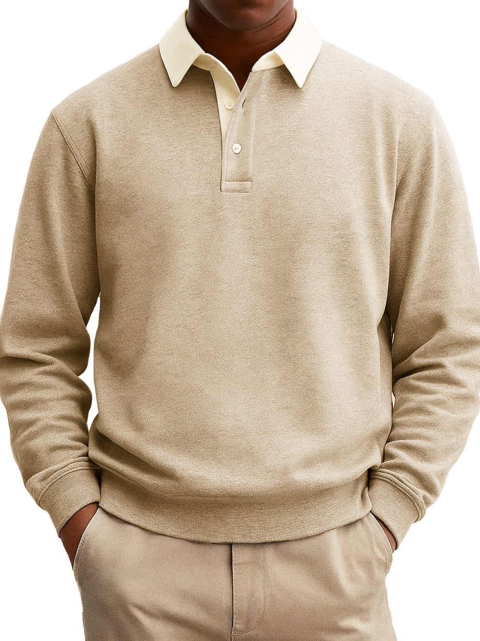 Men's Stylish Casual Everyday Cotton Long-sleeved Lapel Sweatshirt Polo Shirt With A Patchwork Collar
