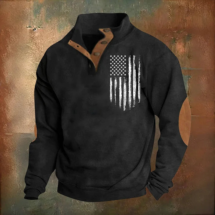 🔥Hot Sale🔥Men's Oversized Sweatshirt Long Sleeve Stand Collar Button Pullover