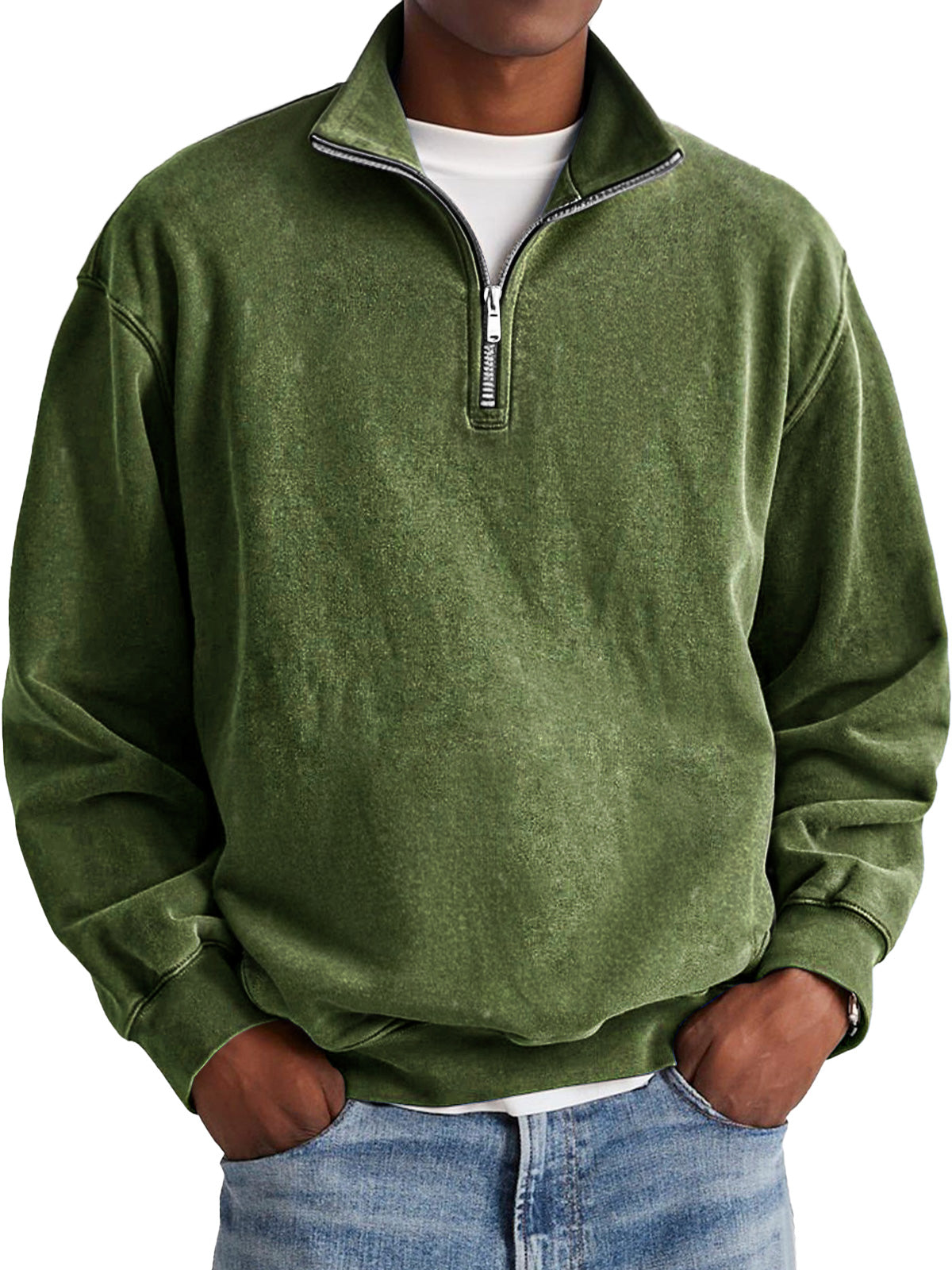 Men's Fashion Retro Stand Collar Zipper Polo Sweatshirt