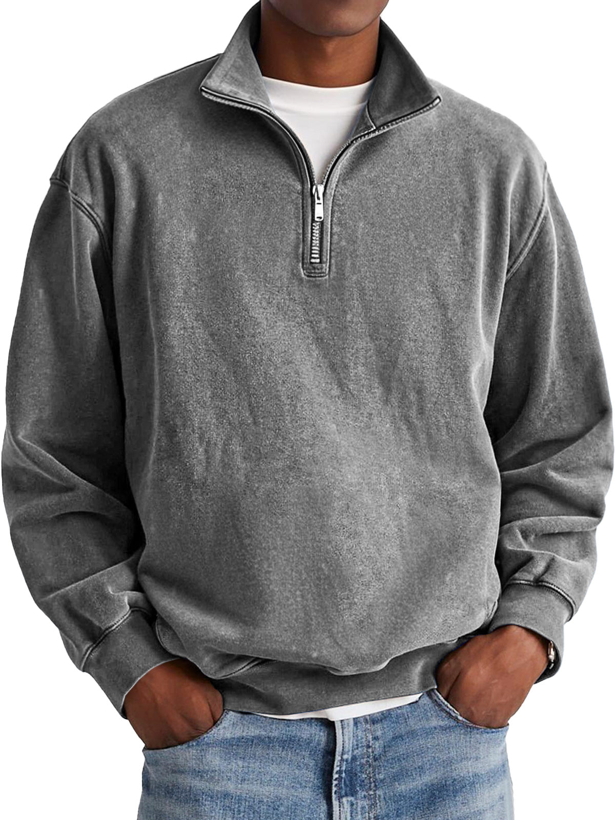 Men's Fashion Retro Stand Collar Zipper Polo Sweatshirt