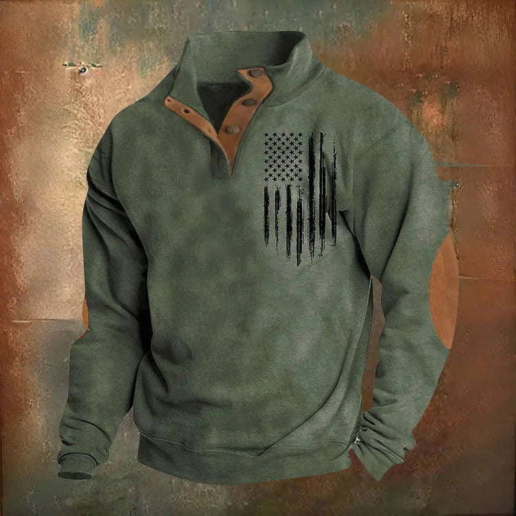 🔥Hot Sale🔥Men's Oversized Sweatshirt Long Sleeve Stand Collar Button Pullover