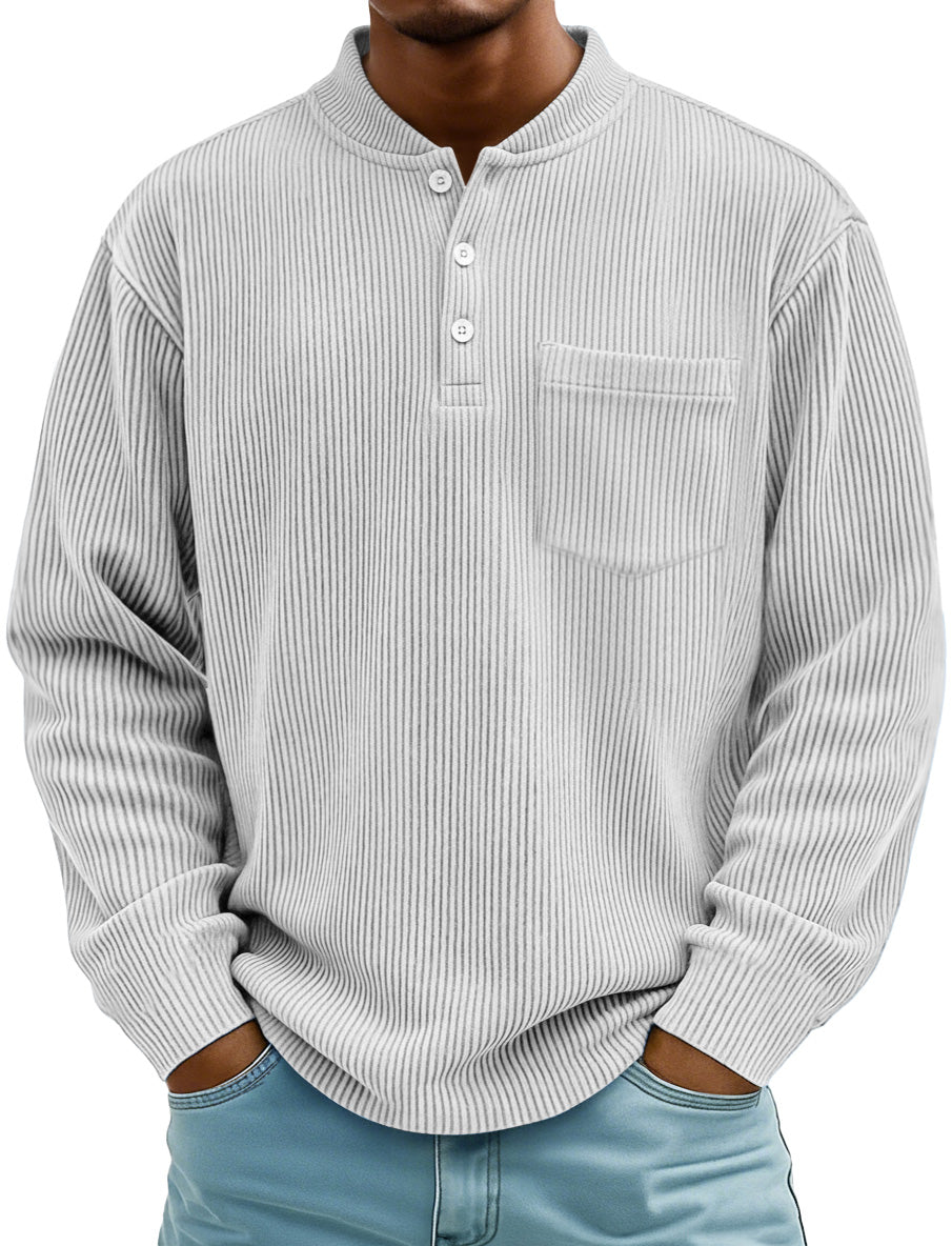 Men's Fashion Ridge Stand Collar Button Casual Pocket Henley Shirt