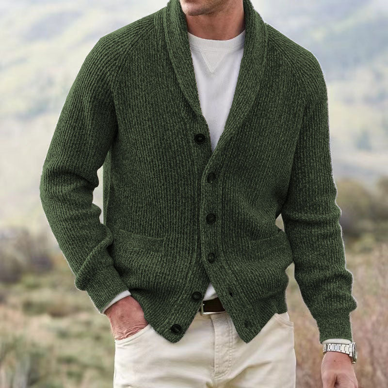 Men's Cashmere Button Down Shawl Collar Cardigan Sweater with Pockets