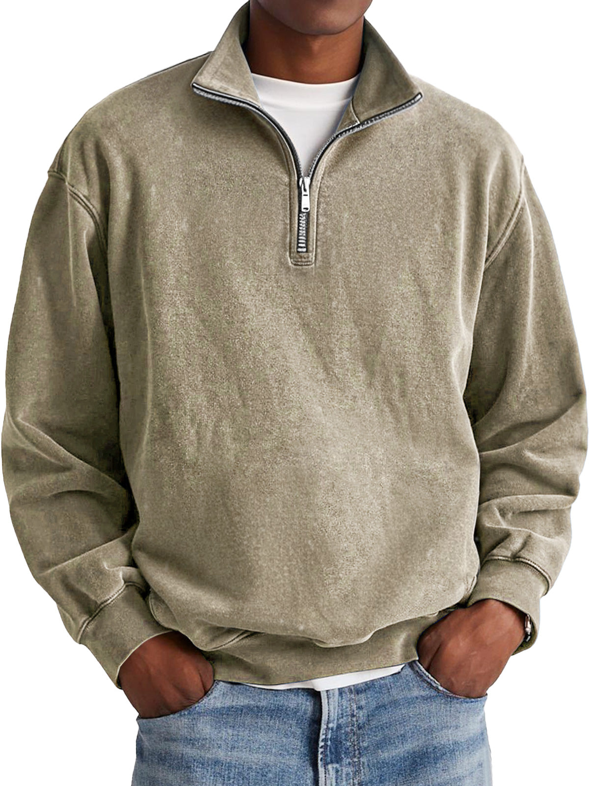 Men's Fashion Retro Stand Collar Zipper Polo Sweatshirt