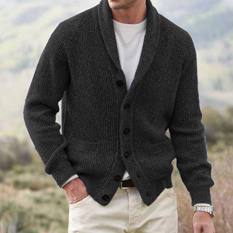 Men's Cashmere Button Down Shawl Collar Cardigan Sweater with Pockets