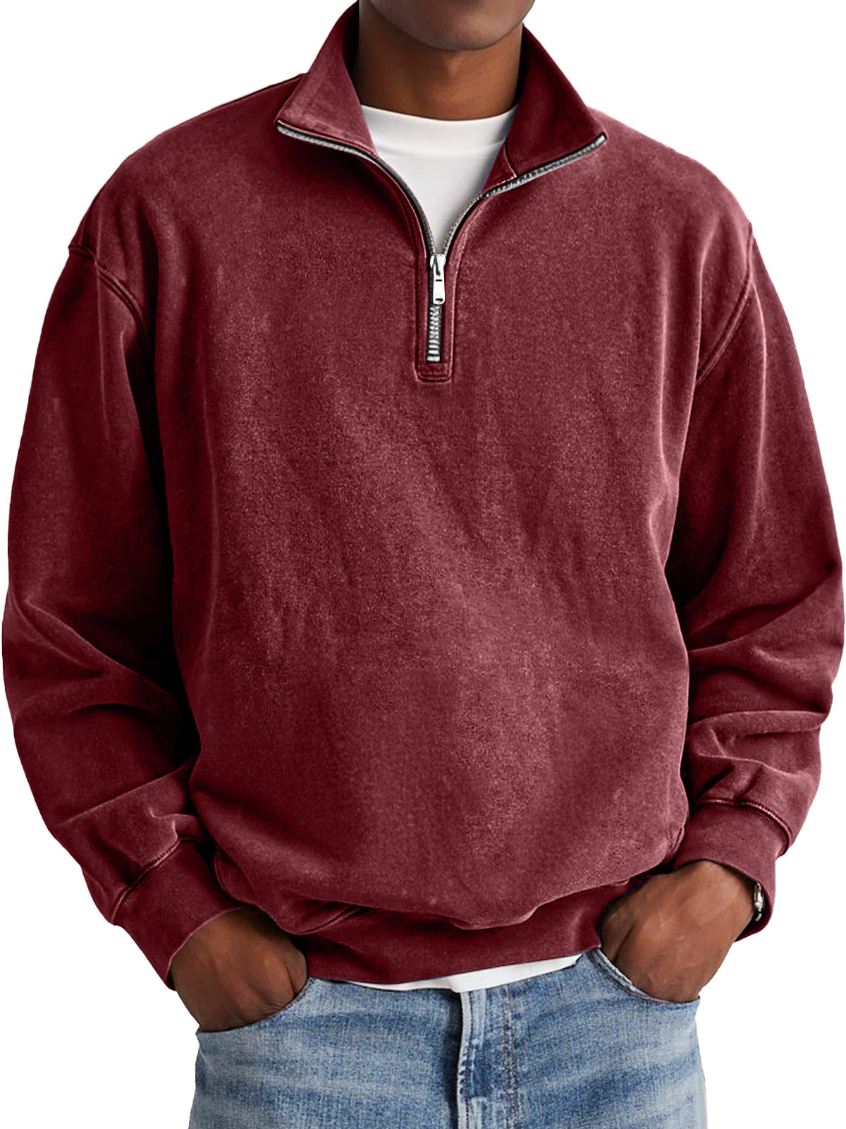 Men's Fashion Retro Stand Collar Zipper Polo Sweatshirt
