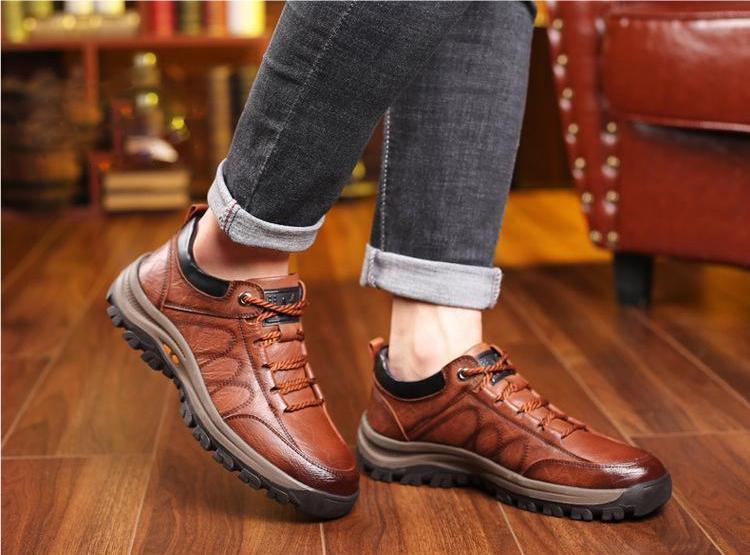 Men's Casual Leather Good Arch Support & Non-slip Outdoor  Breathable Walking Shoes
