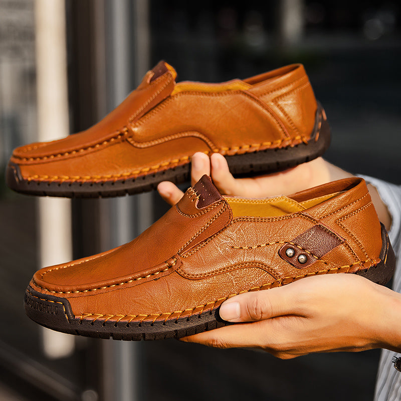 🐂 Men's calf leather casual shoes 👞 Hand-stitched, easy to put on and take off ✅ Arch support, pain relief - comfortable walking