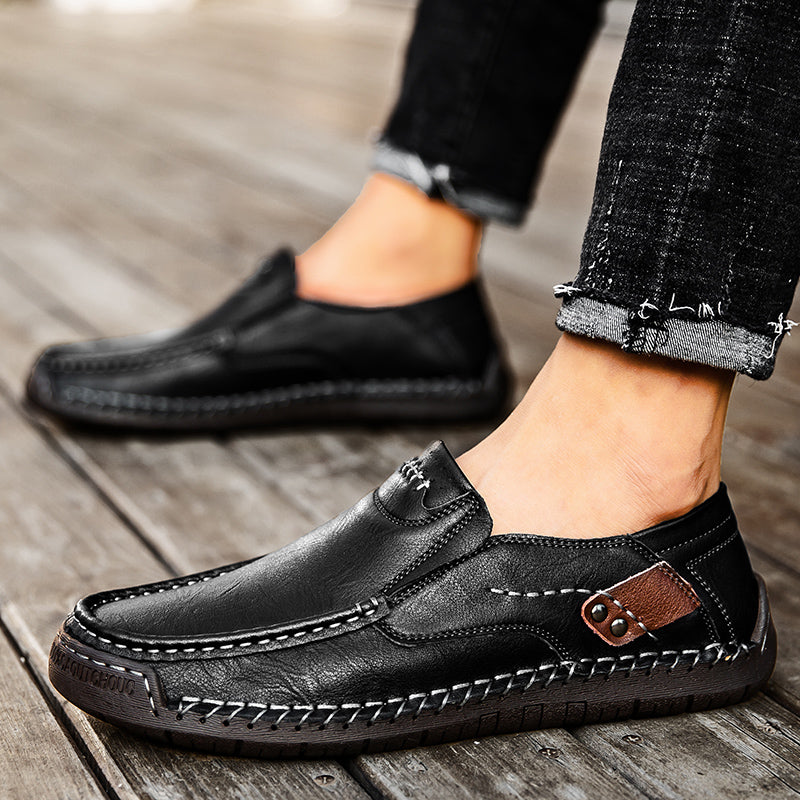 🐂 Men's calf leather casual shoes 👞 Hand-stitched, easy to put on and take off ✅ Arch support, pain relief - comfortable walking