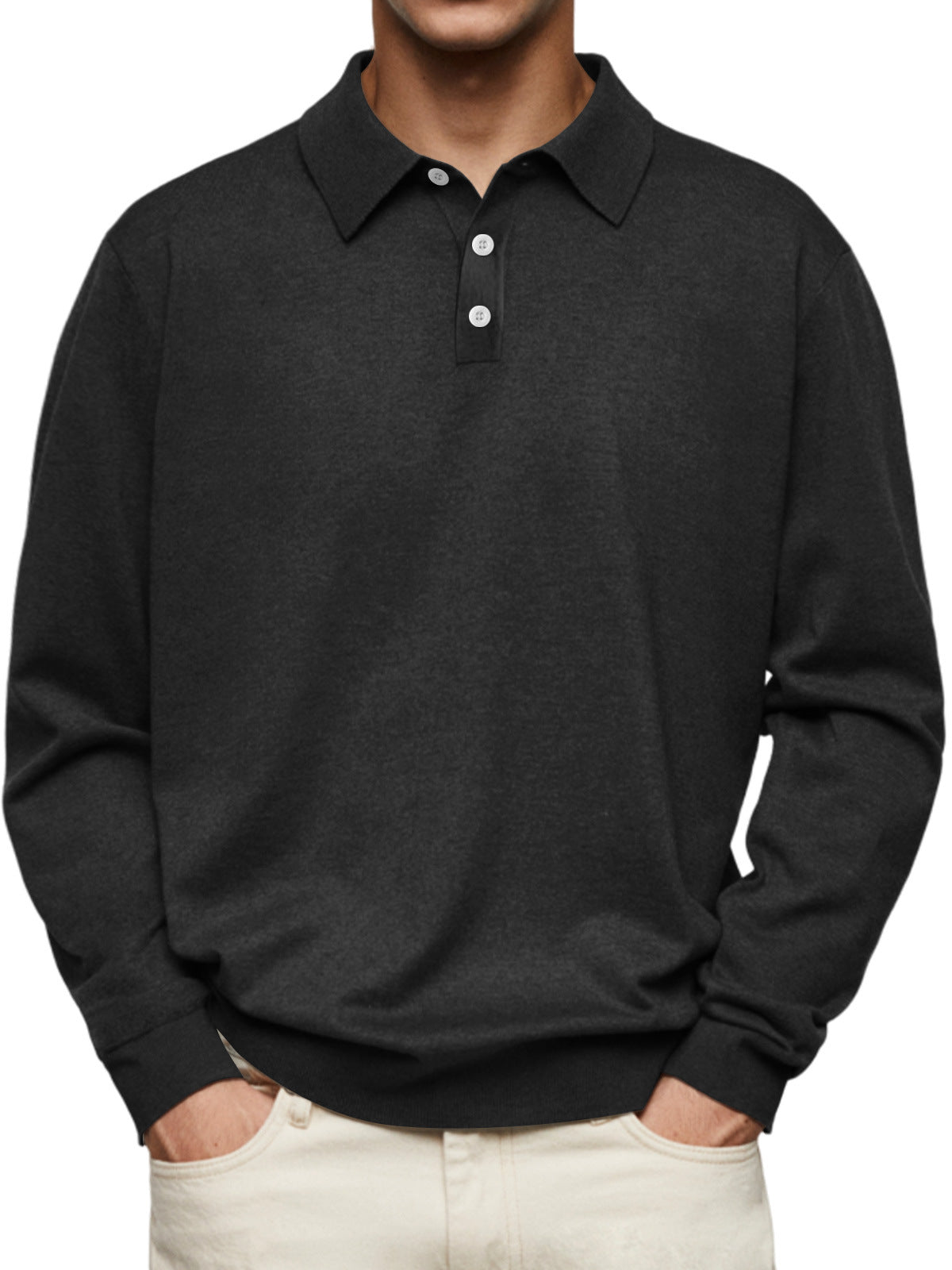 Men's Thin Lapel Button Sweater Casual Solid Color Bottoming Sweater