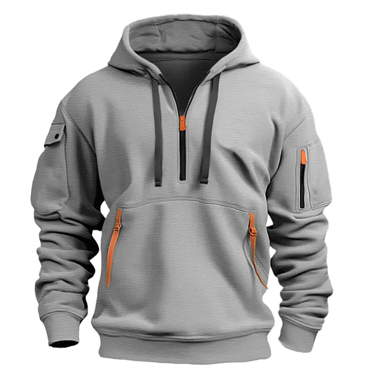 Men's Sweatshirt Hoodie Zipper Multi-Pocket Pullover
