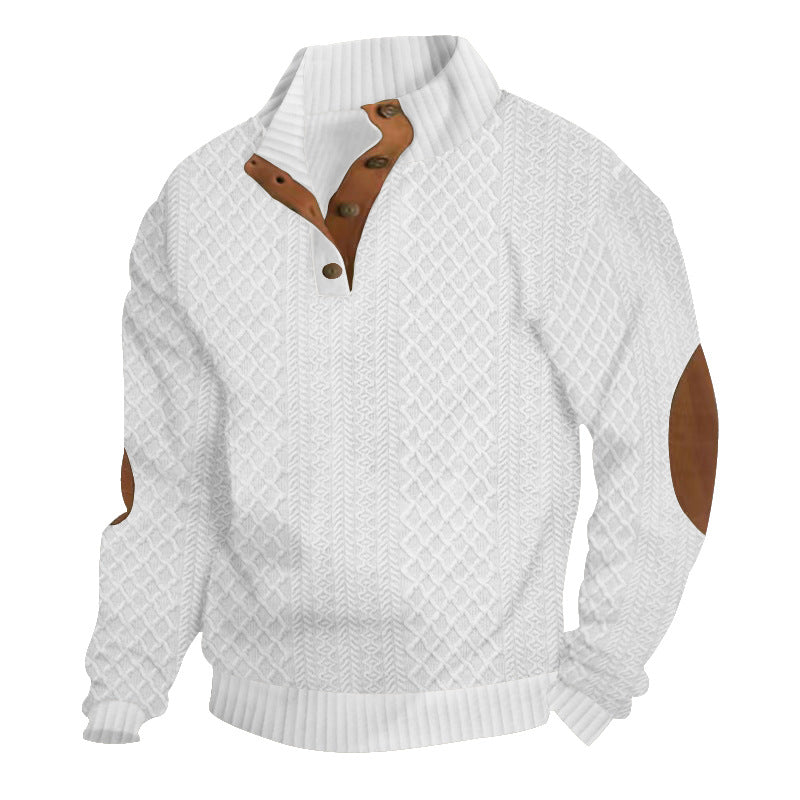 RL Men's Outdoor Casual Button Stand Collar Loose Sweater