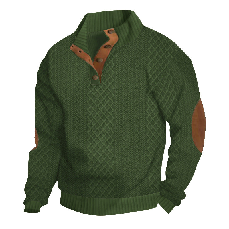 RL Men's Outdoor Casual Button Stand Collar Loose Sweater