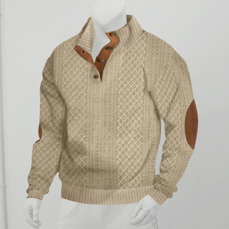 RL Men's Outdoor Casual Button Stand Collar Loose Sweater