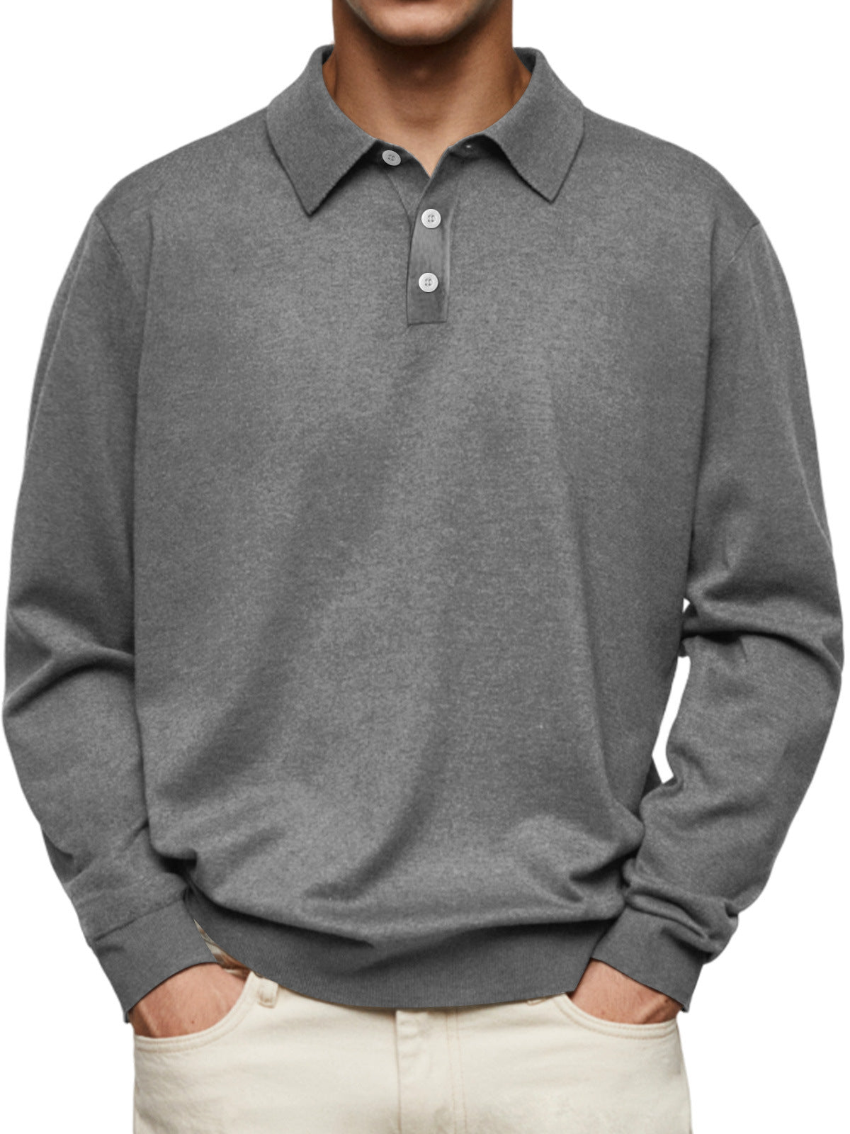 Men's Thin Lapel Button Sweater Casual Solid Color Bottoming Sweater