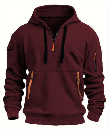 Men's Sweatshirt Hoodie Zipper Multi-Pocket Pullover