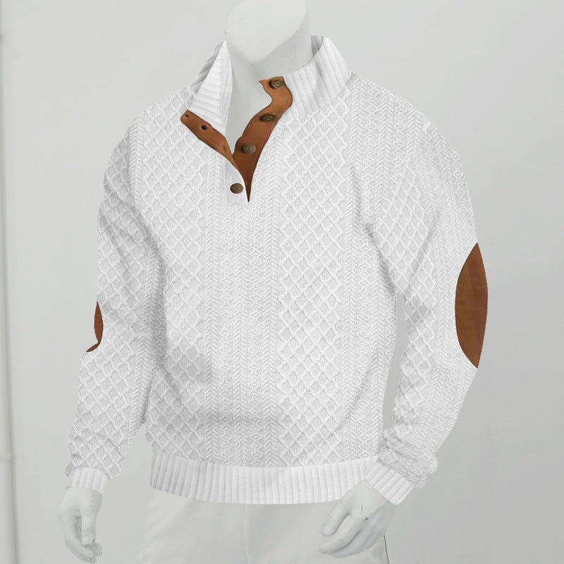 RL Men's Outdoor Casual Button Stand Collar Loose Sweater