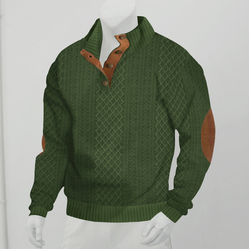 RL Men's Outdoor Casual Button Stand Collar Loose Sweater