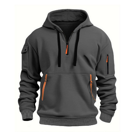 Men's Sweatshirt Hoodie Zipper Multi-Pocket Pullover