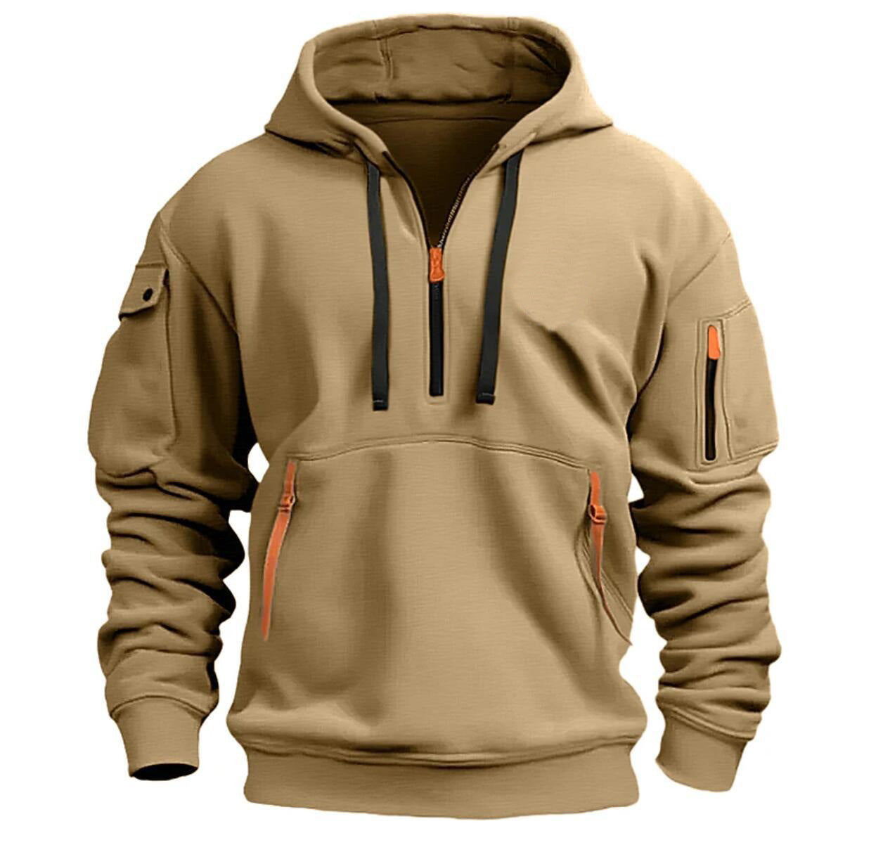 Men's Sweatshirt Hoodie Zipper Multi-Pocket Pullover