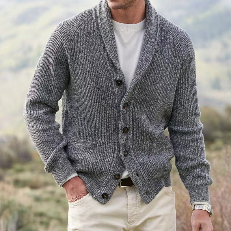Men's Cashmere Button Down Shawl Collar Cardigan Sweater with Pockets