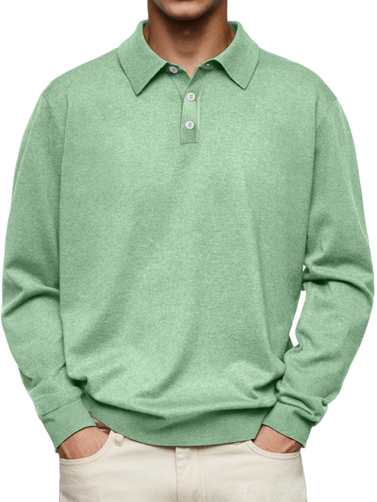 Men's Thin Lapel Button Sweater Casual Solid Color Bottoming Sweater