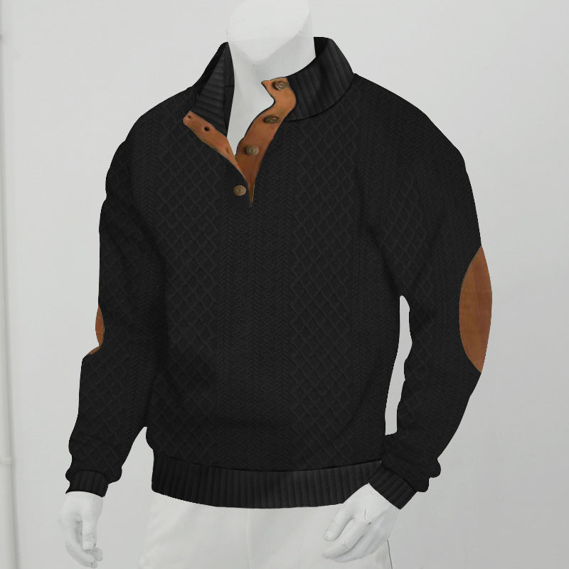 RL Men's Outdoor Casual Button Stand Collar Loose Sweater