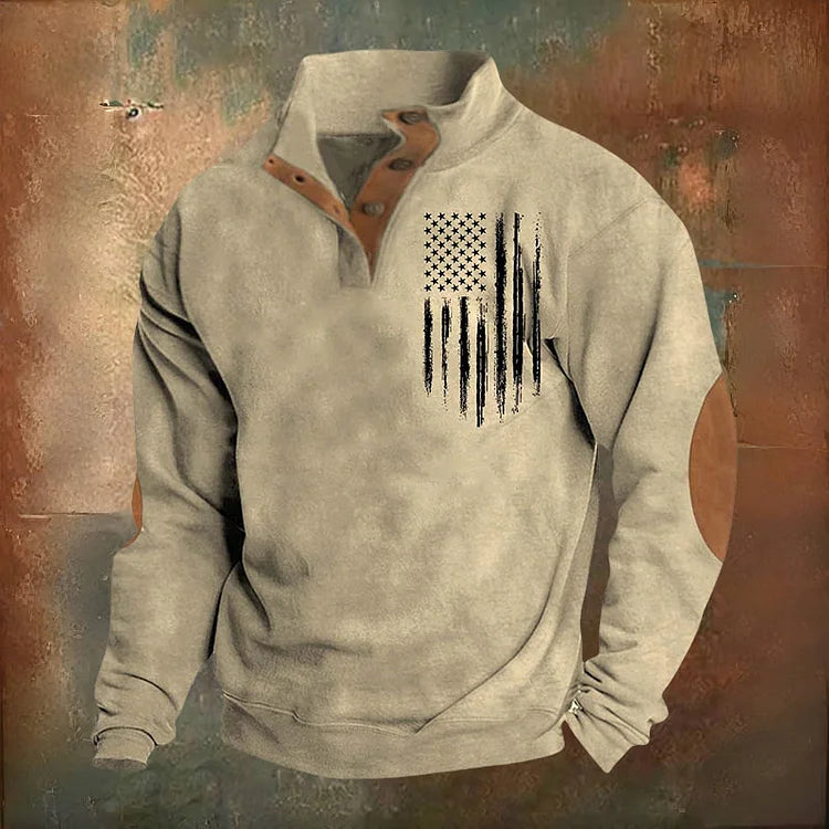 🔥Hot Sale🔥Men's Oversized Sweatshirt Long Sleeve Stand Collar Button Pullover
