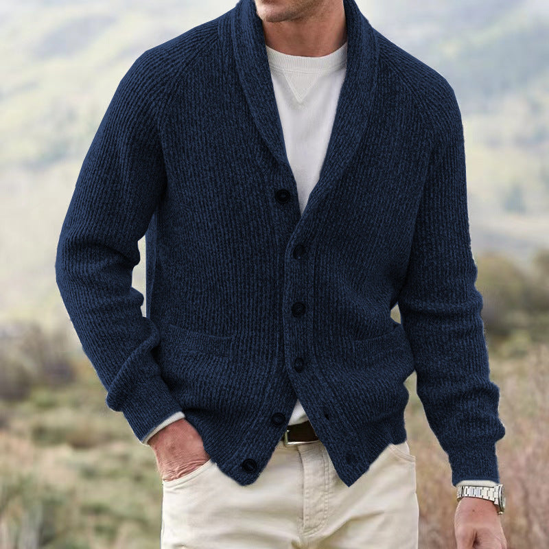 Men's Cashmere Button Down Shawl Collar Cardigan Sweater with Pockets