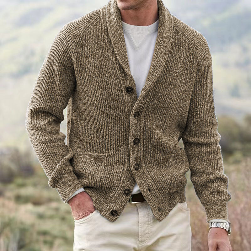 Men's Cashmere Button Down Shawl Collar Cardigan Sweater with Pockets